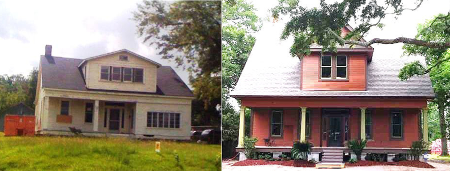 (Before and after) Originally located on Shell Beach drive, we moved this home to Pujo street to save it from demolition and remodeled from head to toe. Renovated in 2010.